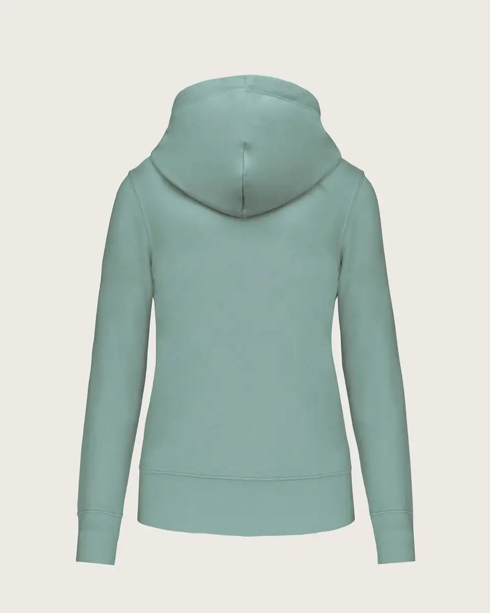 Damen Kapuzenpullover in Mintgrün von hinten, langärmelig, moderner Schnitt