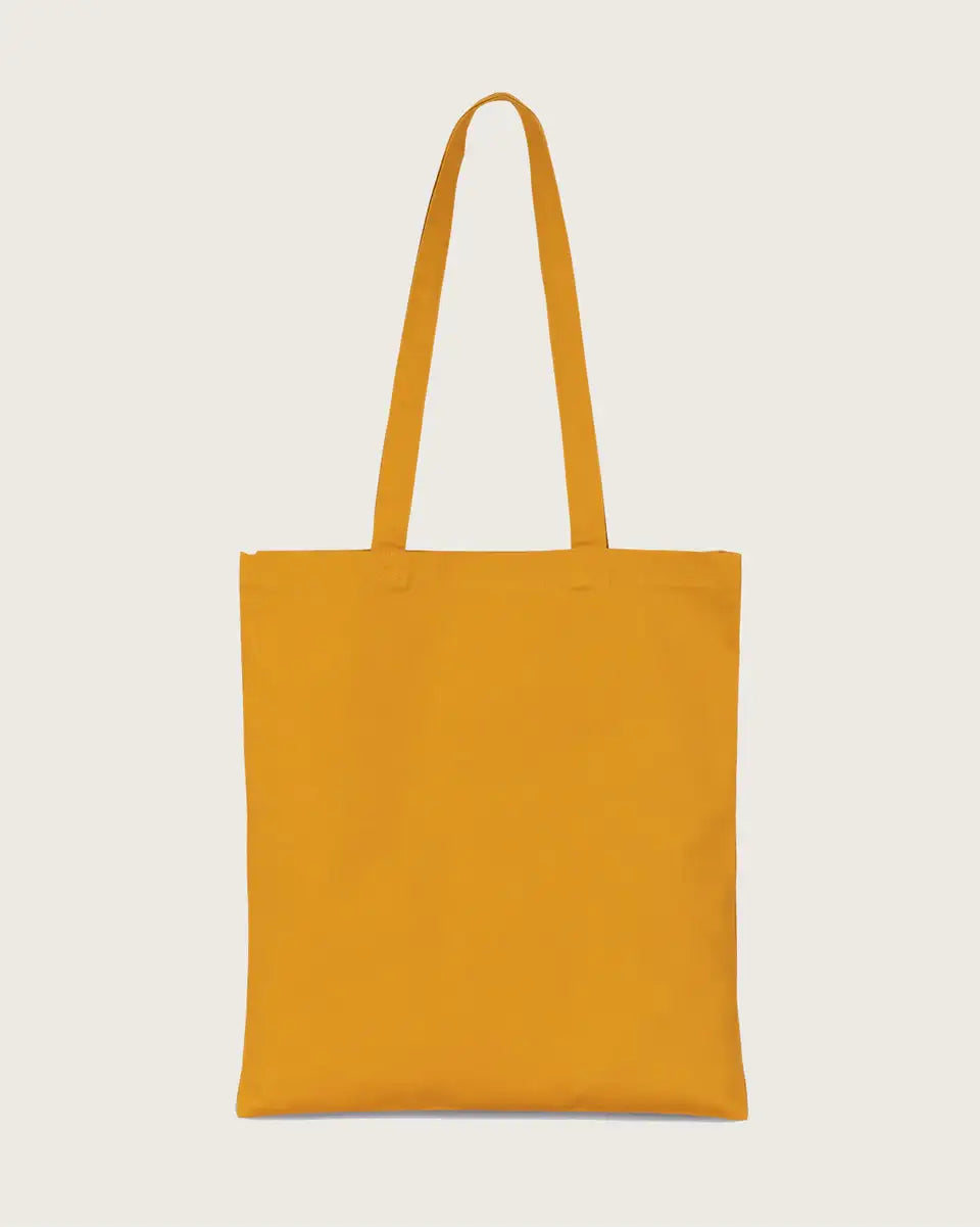 Gelbe Bio-Baumwolltasche mit langen Henkeln, minimalistisches Design, nachhaltige Mode