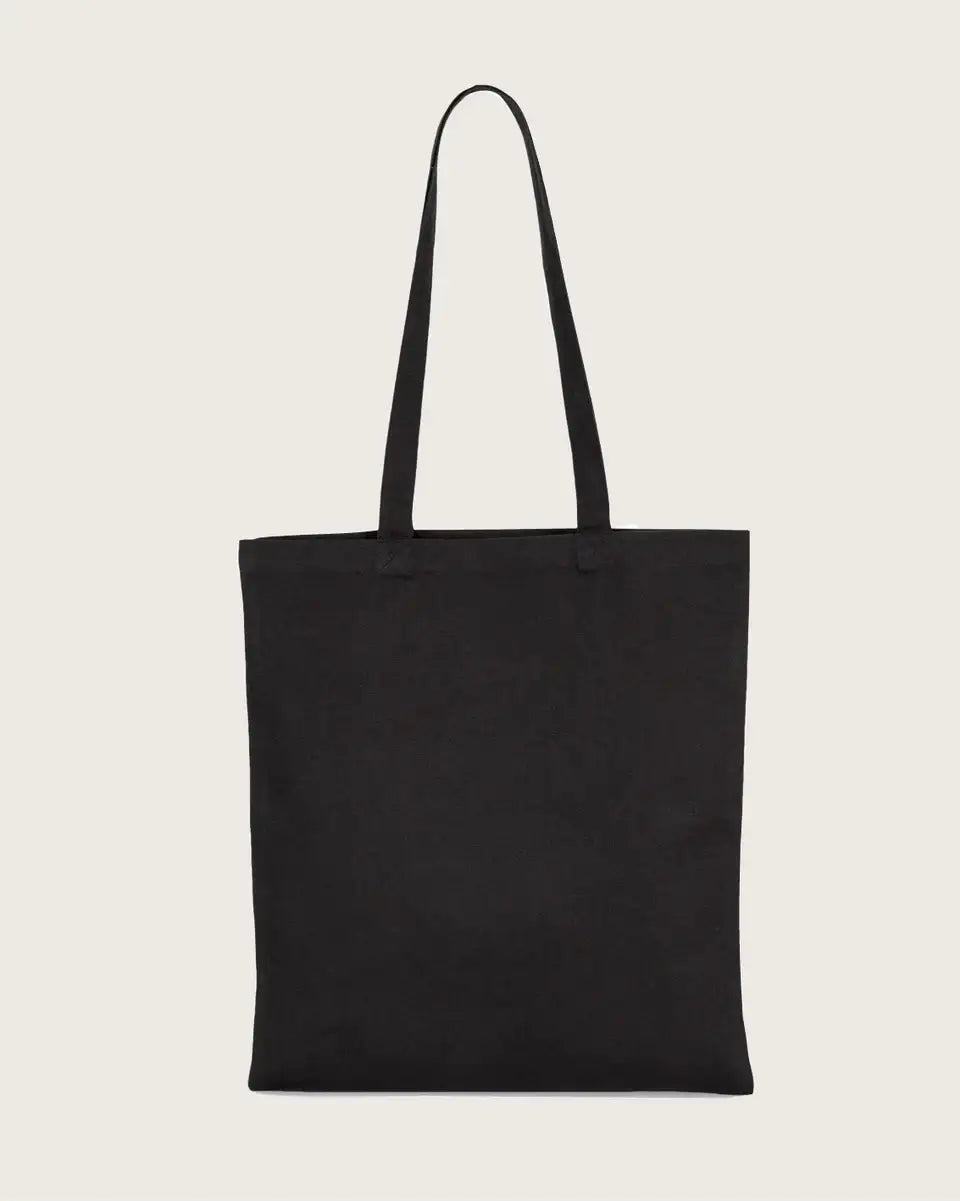 Schwarze Bio-Baumwolltasche mit langen Henkeln, nachhaltige Stofftasche