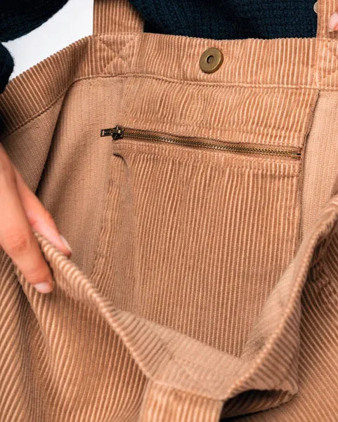 Große, umweltfreundliche Kord-Tasche in Beige mit Innenfach und Reißverschluss