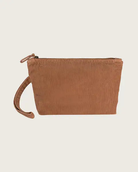 Umweltfreundliche kleine Cord-Tasche in Braun mit Reißverschluss und Handschlaufe