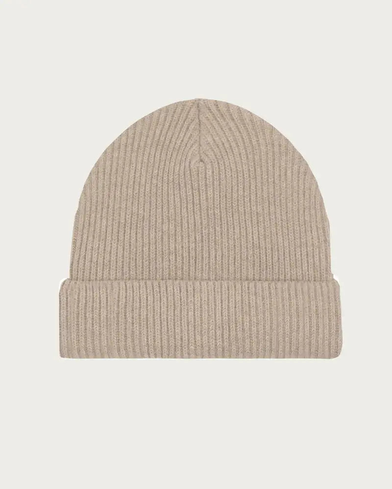 Rippstrick Wollmütze in Beige, klassische Fisherman Beanie, unisex, nachhaltige Mode