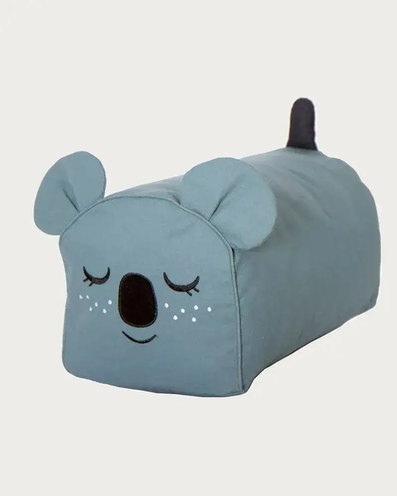 Sitzkissen in Koala-Form aus Stoff, Kinderzimmer Accessoire, graublau mit Ohren und Gesicht