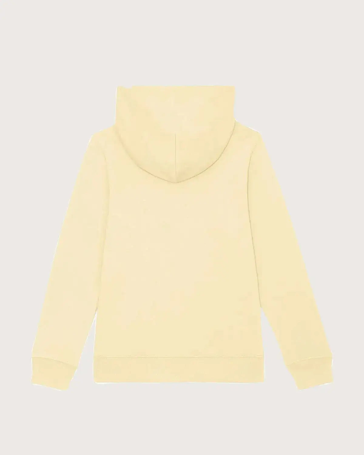 Gelber Kinder-Hoodie aus Bio-Baumwolle, Rückansicht, schlichtes Design, nachhaltig