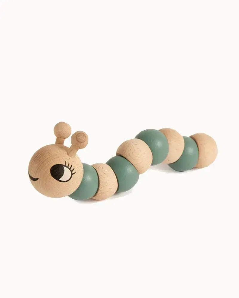 Holz Regenwurm Greifling Babyspielzeug, natur und grün, nachhaltiges Design