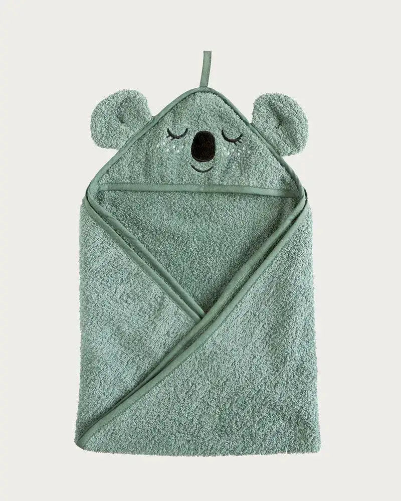 Grünes Baby Handtuch mit Kapuze und Koala-Gesicht, aus Frottee, für Kinder