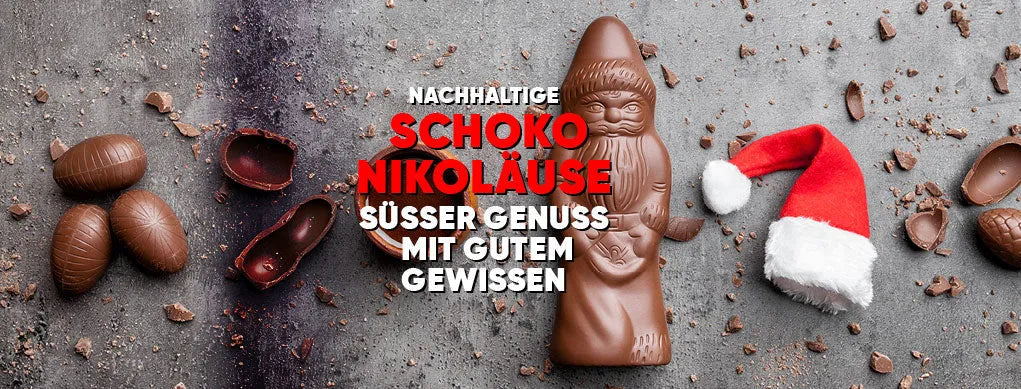 Schoko-Nikolaus aus Fairtrade-Schokolade, Weihnachtsmütze, nachhaltige Süßigkeiten