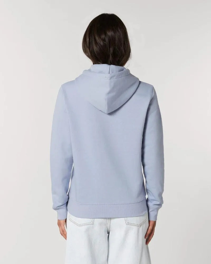 Frau in Unisex Hoodie (Bio-Baumwolle), Farbe: babyblau, back